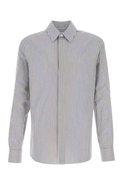 Bottega Veneta Embroidered Cotton Blend Shirt In Gray