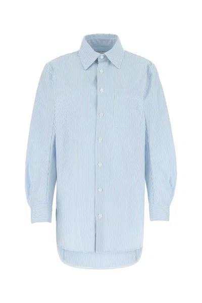 Bottega Veneta Light Blue Embroidered Oversize Shirt In Stripped
