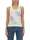 Bottega Veneta Ribbed Cotton Tank Top With Beaded Embroidery In Multicolour