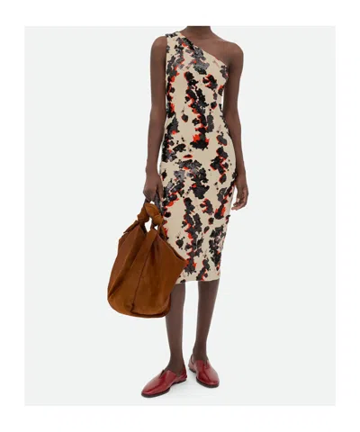 Bottega Veneta Printed One-shoulder Sequined Compact Viscose Midi Dress In Black