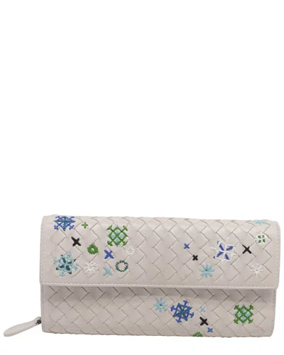Bottega Veneta Embroidered Intrecciato Wallet (authentic Pre-loved) In White