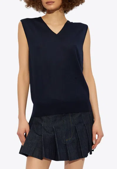 Bottega Veneta Embroidered Logo Cashmere Vest In Navy