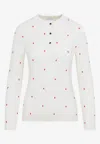 Bottega Veneta Polka Dot Crew Neck Top With Red Embellishment In Chalk