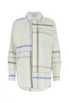 Bottega Veneta Womens White Blue Green Tau Checked Dropped-shoulder Relaxed-fit Cotton Shirt