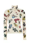 Bottega Veneta Embroidered Stretch Wool Blend Sweater With High Neck