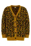 Bottega Veneta Womens V-neck Leopard Wool-blend Cardigan Egg Yolk Fondant In Brown