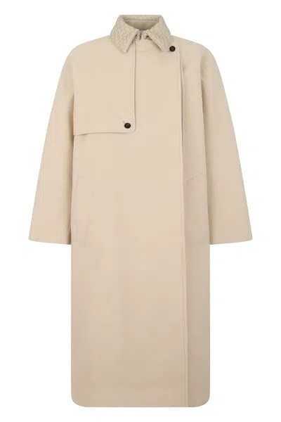 Bottega Veneta Embroidered Wool Blend Trench Coat In Neutral