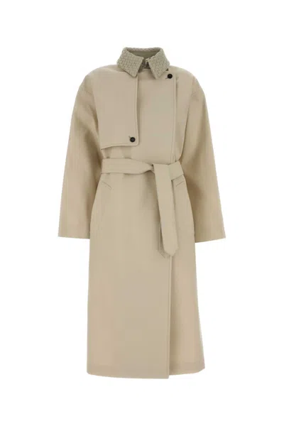 Bottega Veneta Embroidered Wool-blend Trench Jacket For Women In Neutral