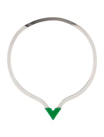 Pre-owned Bottega Veneta Enamel Point Collar Necklace, 19" In Green