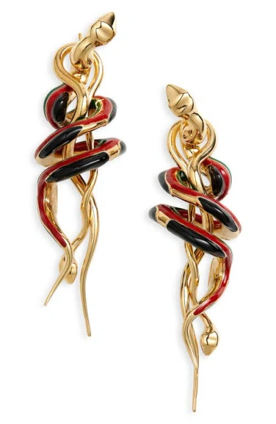 Bottega Veneta Enamel Spiral Snake Front Back Earrings In Petrol/black