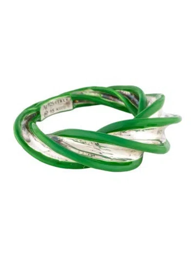 Pre-owned Bottega Veneta Enamel Twist Band Ring In Green