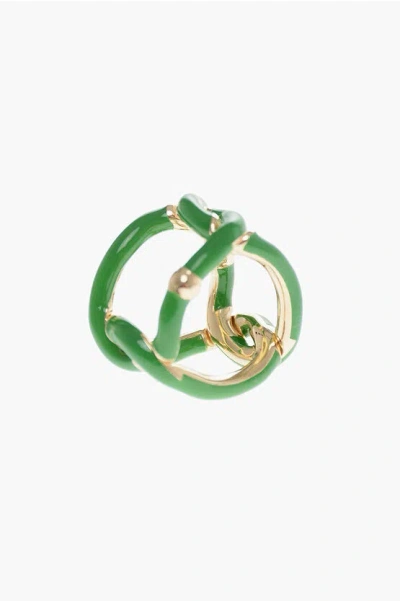 Bottega Veneta Enameled Silver Braided Ring In Green
