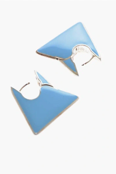Bottega Veneta Enameled Silver Triangular Earrings In Blue