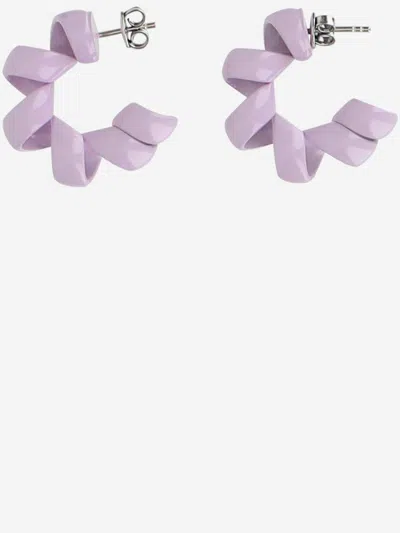 Bottega Veneta Enamelled Sterling Silver Coiled Earrings In Purple