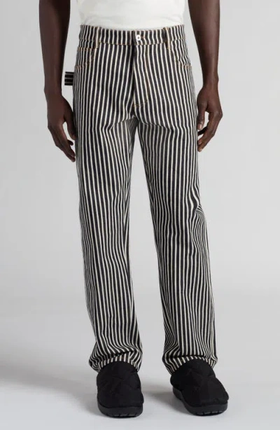 Bottega Veneta Engineer Stripe Straight Leg Cotton Drill Pants In Navy/ecru