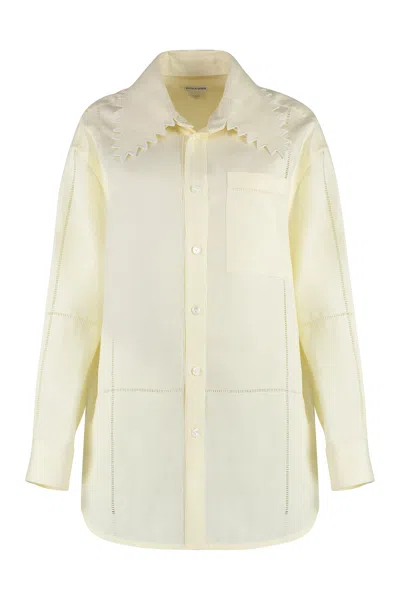 Bottega Veneta English Embroidery Linen Shirt In Yellow