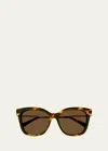 Bottega Veneta Engraved Logo Acetate & Metal Cat-eye Sunglasses In Brown
