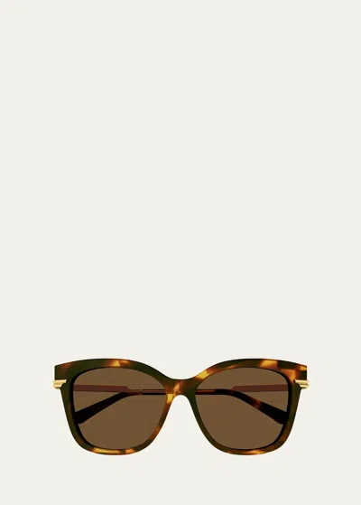 Bottega Veneta Engraved Logo Acetate & Metal Cat-eye Sunglasses In Brown