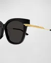 Bottega Veneta Engraved Logo Acetate & Metal Cat-eye Sunglasses In Black