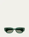 Bottega Veneta Engraved Logo Acetate Cat-eye Sunglasses In Shiny Transparent Bottle Green