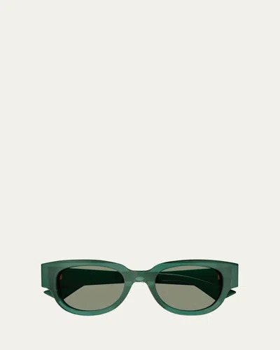 Bottega Veneta Engraved Logo Acetate Cat-eye Sunglasses In 003 Green Crystal Green