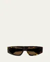 Bottega Veneta Engraved Logo Acetate Rectangle Sunglasses