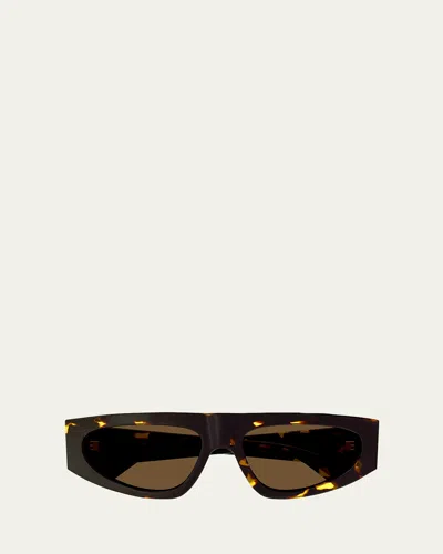 Bottega Veneta Engraved Logo Acetate Rectangle Sunglasses In Brown