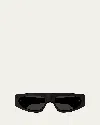 Bottega Veneta Engraved Logo Acetate Rectangle Sunglasses In Black