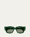 Bottega Veneta Engraved Logo Acetate Square Sunglasses In Shiny Solid Dark Green