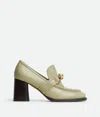 Bottega Veneta Astaire Metallic Knot Leather Heeled Loafers In Travertine