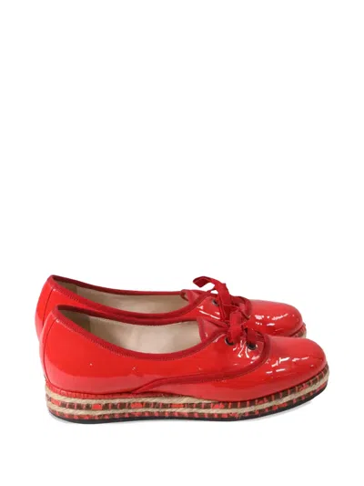 Pre-owned Bottega Veneta Espadrille Ribbon Ballet Flats In Red