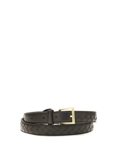 Bottega Veneta Espresso Leather Belt In Black