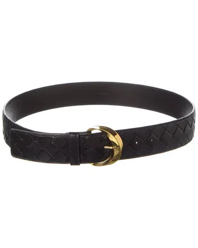 Bottega Veneta Essential Intrecciato Leather Twist Belt In Black