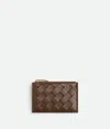 Bottega Veneta Intrecciato Zipped Card Case In Brown