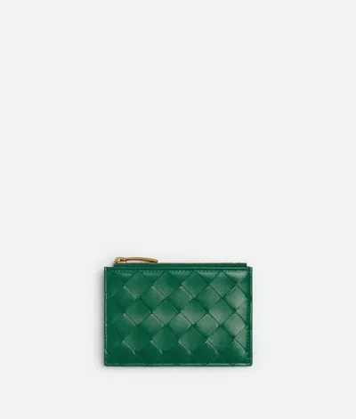 Bottega Veneta Intrecciato Zipped Card Case In Green