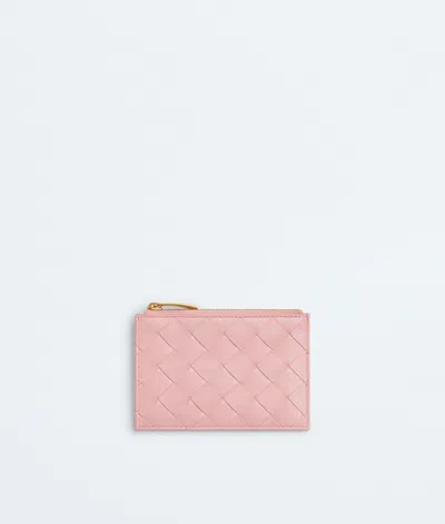 Bottega Veneta Intrecciato Zipped Card Case In Pink