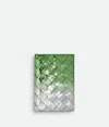 Bottega Veneta Intrecciato Passport Case In Silver/fresh Mint