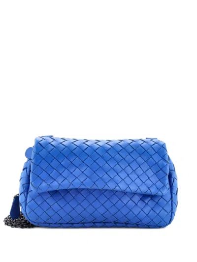 Pre-owned Bottega Veneta Expandable Chain Intrecciato Nappa Small Crossbody Bag In Blue