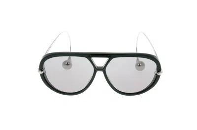 Bottega Veneta Eyewear Pilot Frame Sunglasses In Green Silver Grey