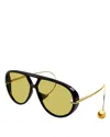 Bottega Veneta 'aviator' Black And Yellow Sunglasses With Metal Temples With Drop Detail In Recycled In Yellow