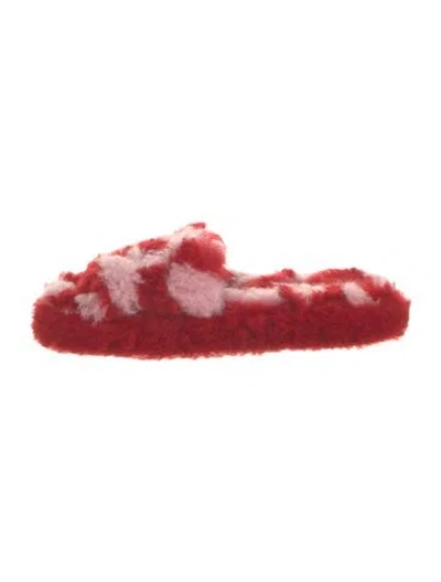 Pre-owned Bottega Veneta Faux Fur Colorblock Pattern Slides In Red
