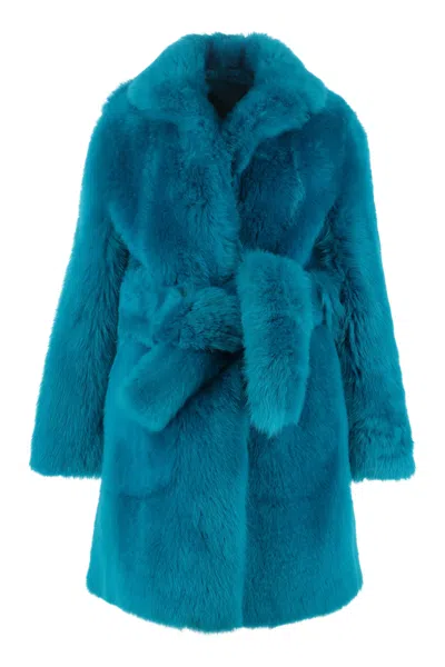 Bottega Veneta Faux Fur Jacket With Removable Belt In Blue