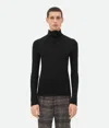 Bottega Veneta Men Distorted High Neck Wool Sweater In Black