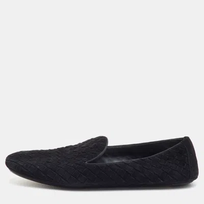 Pre-owned Bottega Veneta Fiandra Size 37 Black Intrecciato Suede Slip On Loafers