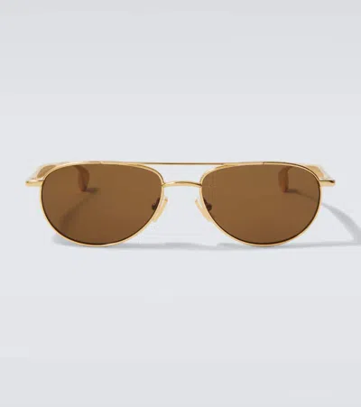Bottega Veneta Fin Aviator Sunglasses In Gold