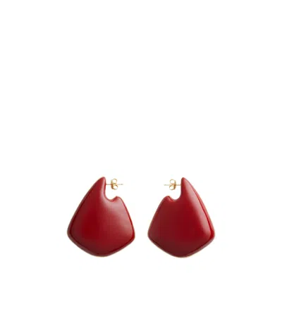 Bottega Veneta Large Fin Gold Vermeil And Enamel Earrings In Red