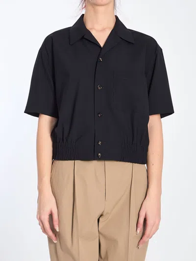 Bottega Veneta Fine Wool Crop Shirt In Blue