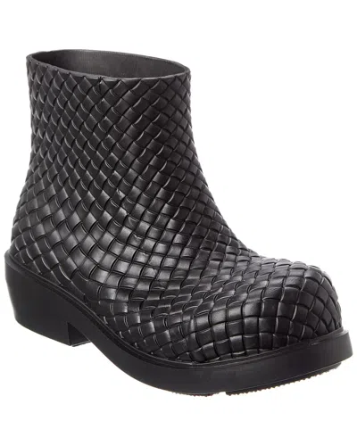Bottega Veneta Fireman Intreccio Rubber Boot In Black