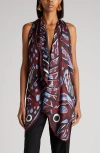 Bottega Veneta Multicolor Top With Asymmetric Design And All-over Printed Motif In Silk Woman In Black Cherry/admiral