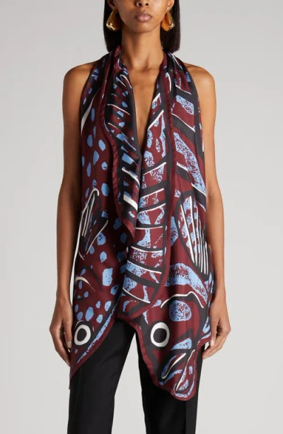 Bottega Veneta Fish Print Asymmetric Silk Twill Halter Top In Multi